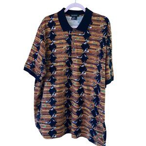 Nicole Miller Vintage 1990s Mens Polo Shirt Size XL Brown Cigar Print Rare